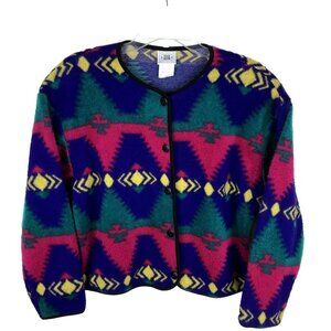 David Wayne Cardigan Women's Medium Vintage 80's Fleece Aztec Southwestern